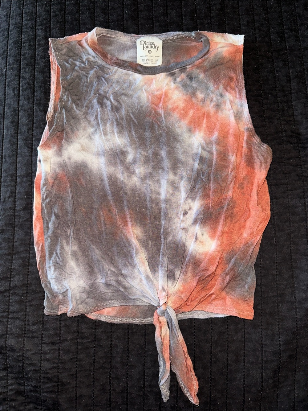 Dirty Laundry Coral & Gray Tie-Dye Knot Front Tank
